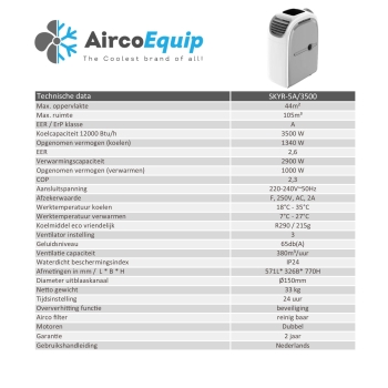 Mobiele Airco 3,5kW Koelen & Verwarmen